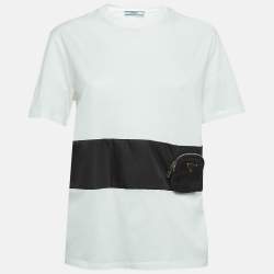 Pre Owned Prada White Cotton Knit Re-Nylon Pouch Docking T-Shirt L