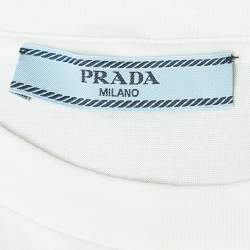 Pre Owned Prada White Cotton Knit Re-Nylon Pouch Docking T-Shirt L