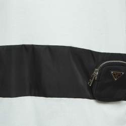 Pre Owned Prada White Cotton Knit Re-Nylon Pouch Docking T-Shirt L