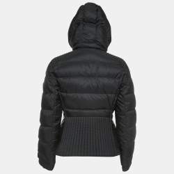 Pre Owned Prada Black Nylon Triangle Logo Applique Hooded Puffer Jacket M