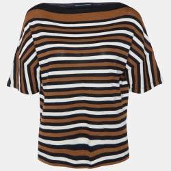Prada Brown/Black Striped Cotton Knit Short Sleeve Top M