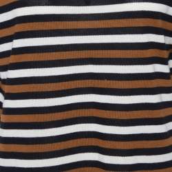 Prada Brown/Black Striped Cotton Knit Short Sleeve Top M
