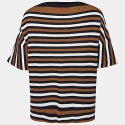 Prada Brown/Black Striped Cotton Knit Short Sleeve Top M
