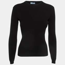 Prada Black Rib Knit Long Sleeve Top XS