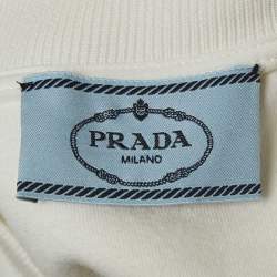 Prada White Logo Embossed Jersey Cropped T-Shirt M