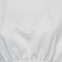 Prada White Logo Embossed Jersey Cropped T-Shirt M