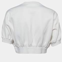 Prada White Logo Embossed Jersey Cropped T-Shirt M