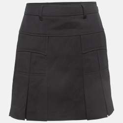 Pre Owned Prada Black Virgin Wool Pleated Mini Skirt S