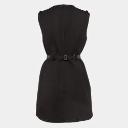 Prada Black Stretch Natté Tulle Sleeveless Belted Mini Dress M