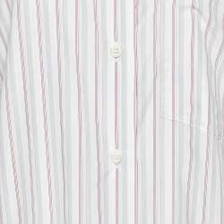 Pre Owned Prada White Striped Cotton Tie Neck Button Front Shirt M