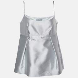 Prada Pale Blue Wool & Silk Peplum Sleeveless Top M