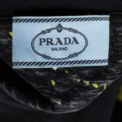Pre Owned Prada Black Banana Print Cotton Peplum Dress M
