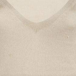Prada Beige Knit V Neck Short Sleeve Sweater M