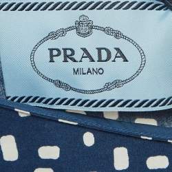 Prada Navy Blue Geometric Print Cotton Pleated Mini Dress S  