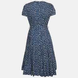 Prada Navy Blue Geometric Print Cotton Pleated Mini Dress S  