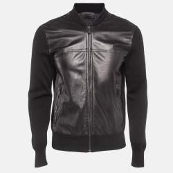 Prada Black Leather Trim Wool Zipper Jacket M