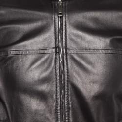 Prada Black Leather Trim Wool Zipper Jacket M