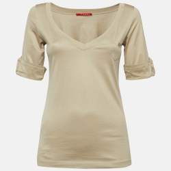 Prada Brown Cotton Knit V-Neck t-Shirt L