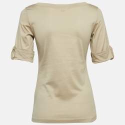 Prada Brown Cotton Knit V-Neck t-Shirt L