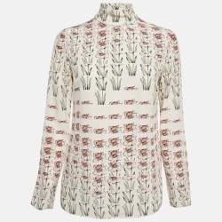 Prada Beige Daffodil Print Silk De Chine Top S