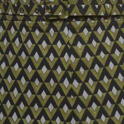 Prada Green Geometric Print Virgin Wool Belted Shorts M