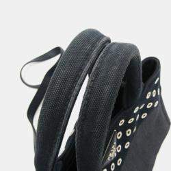 Prada Navy Blue Denim and Leather Studded Canapa Tote Bag