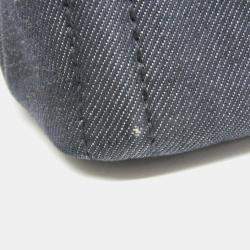 Prada Navy Blue Denim and Leather Studded Canapa Tote Bag