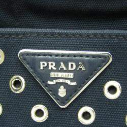 Prada Navy Blue Denim and Leather Studded Canapa Tote Bag