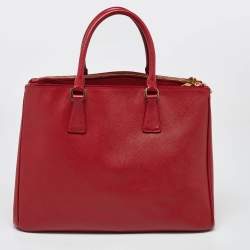 Pre Owned Prada Red Saffiano Leather Large Galleria Double Zip Tote