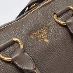 Pre Owned Prada Dark Grey Vitello Daino Leather Duffle Bag