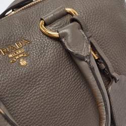 Pre Owned Prada Dark Grey Vitello Daino Leather Duffle Bag