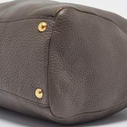 Pre Owned Prada Dark Grey Vitello Daino Leather Duffle Bag