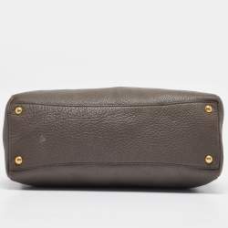 Pre Owned Prada Dark Grey Vitello Daino Leather Duffle Bag