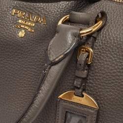 Pre Owned Prada Dark Grey Vitello Daino Leather Duffle Bag
