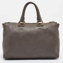 Pre Owned Prada Dark Grey Vitello Daino Leather Duffle Bag