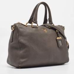 Pre Owned Prada Dark Grey Vitello Daino Leather Duffle Bag