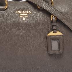 Pre Owned Prada Dark Grey Vitello Daino Leather Duffle Bag