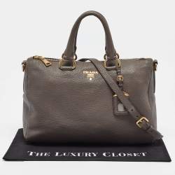 Pre Owned Prada Dark Grey Vitello Daino Leather Duffle Bag