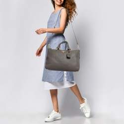 Pre Owned Prada Dark Grey Vitello Daino Leather Duffle Bag