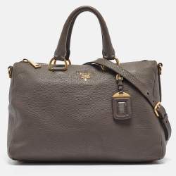 Pre Owned Prada Dark Grey Vitello Daino Leather Duffle Bag