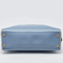 Prada Two Tone Blue Saffiano Lux Leather Pyramid Frame Satchel