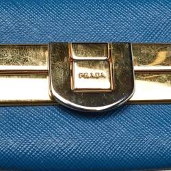 Prada Two Tone Blue Saffiano Lux Leather Pyramid Frame Satchel