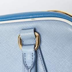 Prada Two Tone Blue Saffiano Lux Leather Pyramid Frame Satchel