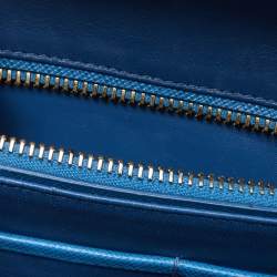 Prada Two Tone Blue Saffiano Lux Leather Pyramid Frame Satchel