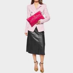 Prada Fuchsia Vernice Gaufre Leather Top Zip Clutch