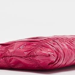 Prada Fuchsia Vernice Gaufre Leather Top Zip Clutch