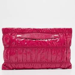 Prada Fuchsia Vernice Gaufre Leather Top Zip Clutch