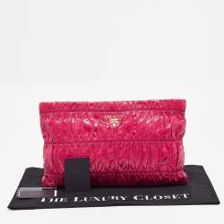 Prada Fuchsia Vernice Gaufre Leather Top Zip Clutch