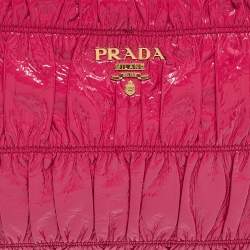 Prada Fuchsia Vernice Gaufre Leather Top Zip Clutch