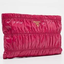 Prada Fuchsia Vernice Gaufre Leather Top Zip Clutch